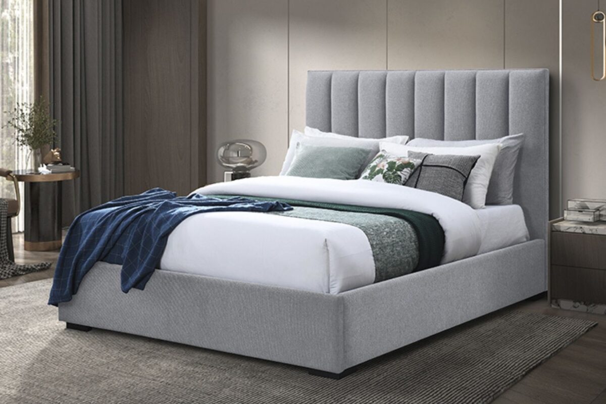 Cama Tapizada Grecia Gris claro